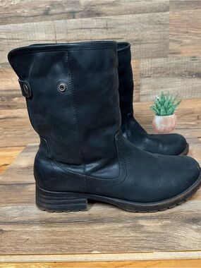 Tara M fold over black leather ankle boots Moto women’s size 8 grunge goth